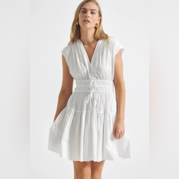 Derek Lam 10 Crosby Tora White V-Neck Tiered Cotton Poplin Dress Size 10 NEW - Picture 3 of 11